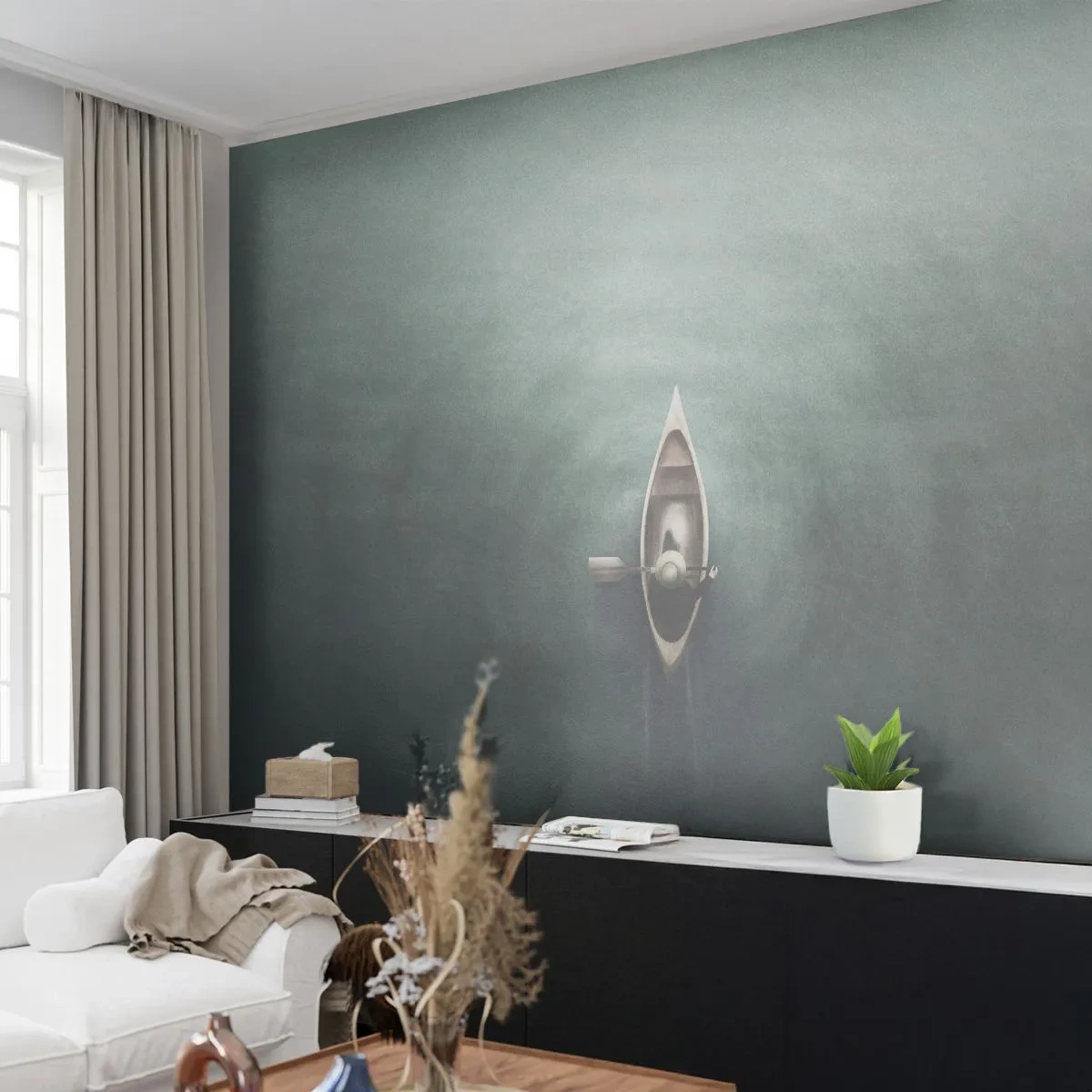 Fototapet Premium Sand - Över en månbelyst sjö - Lugn, Sjö, Kajak - 350x256 cm