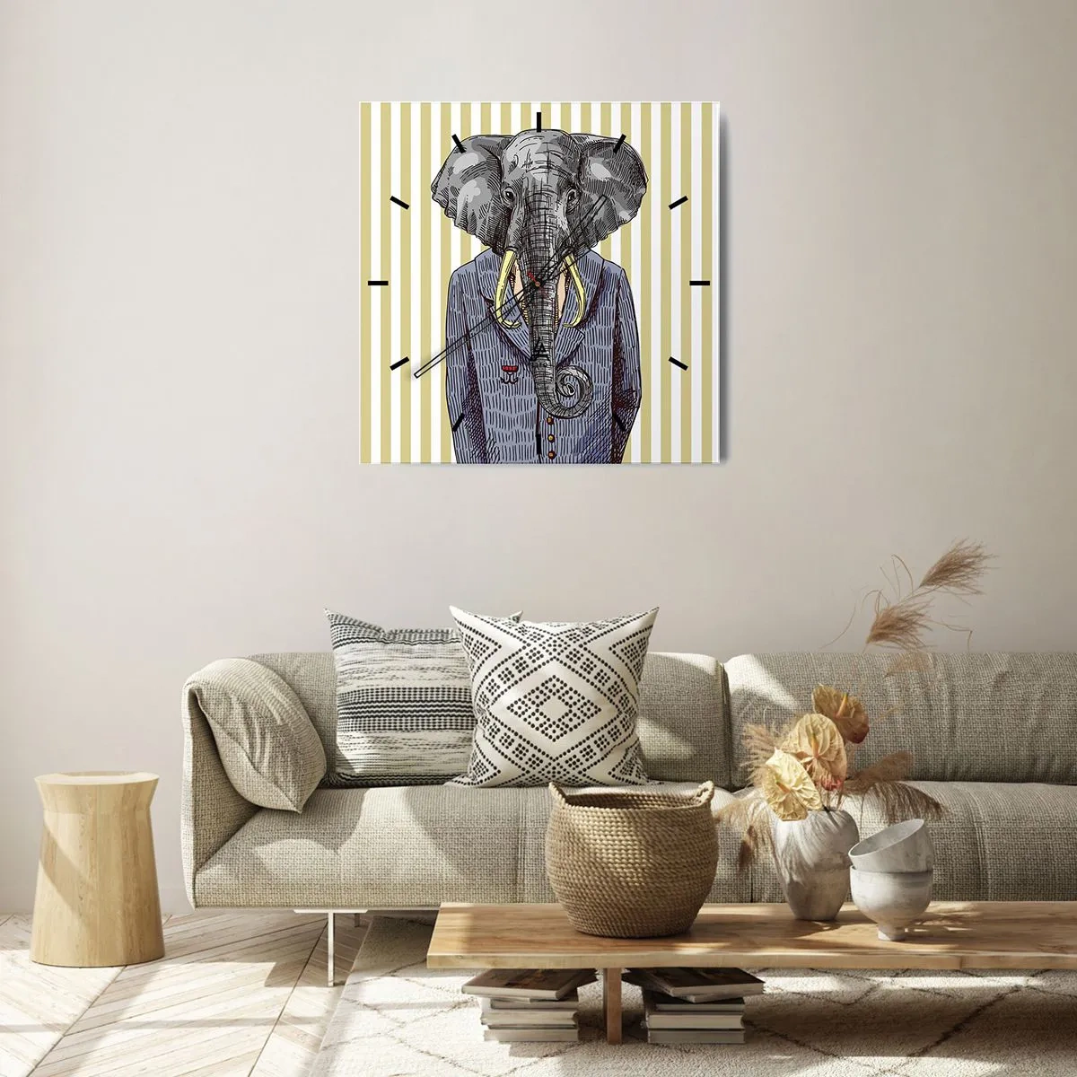 Väggklocka - Klocka på glas - Elegant ur naturen - 30x30 cm