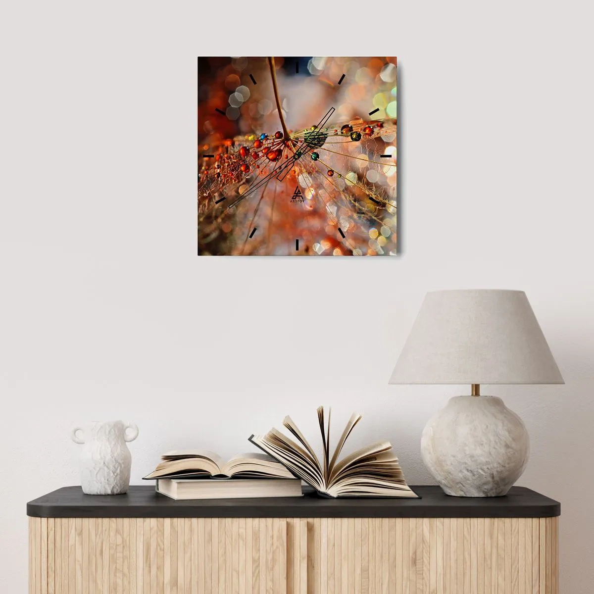 Väggklocka - Klocka på glas - Trädda på spindelnät - 40x40 cm