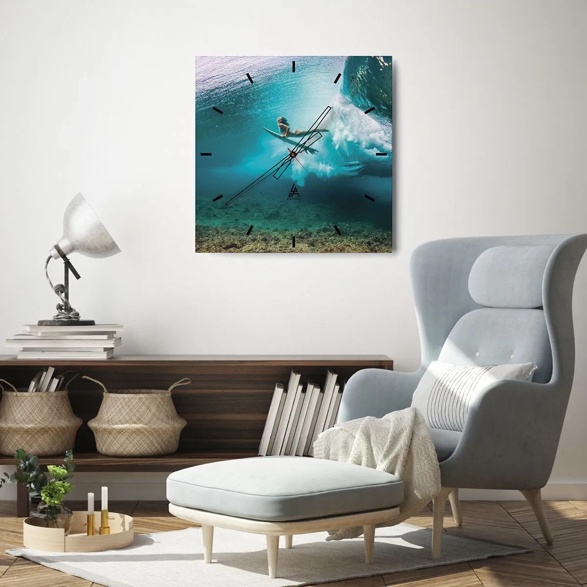 Väggklocka - Klocka på glas - Undervattenvärld - 30x30 cm