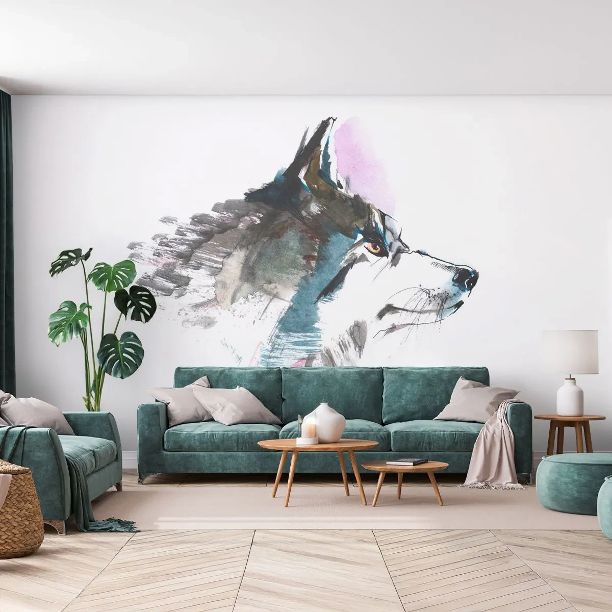 Självhäftande Fototapet Deluxe Sticker - Vargen är här - Abstraktion, Djur, Hund - 450x315 cm