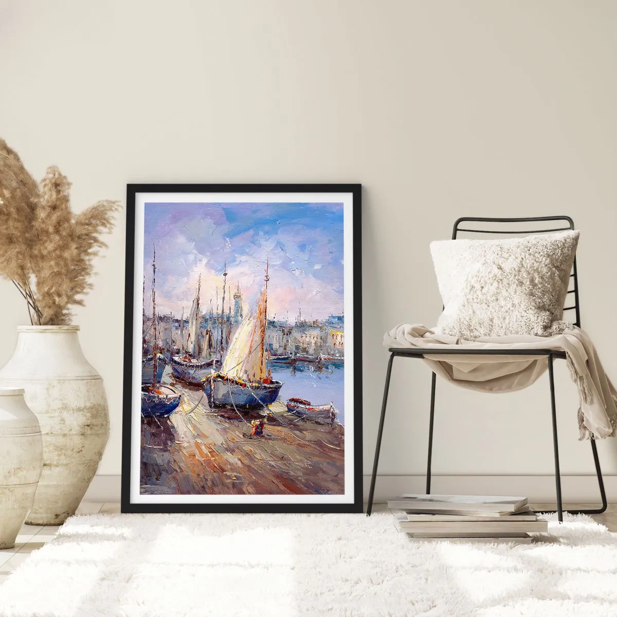 Affisch i svart ram - Stad vid viken - 50x70 cm