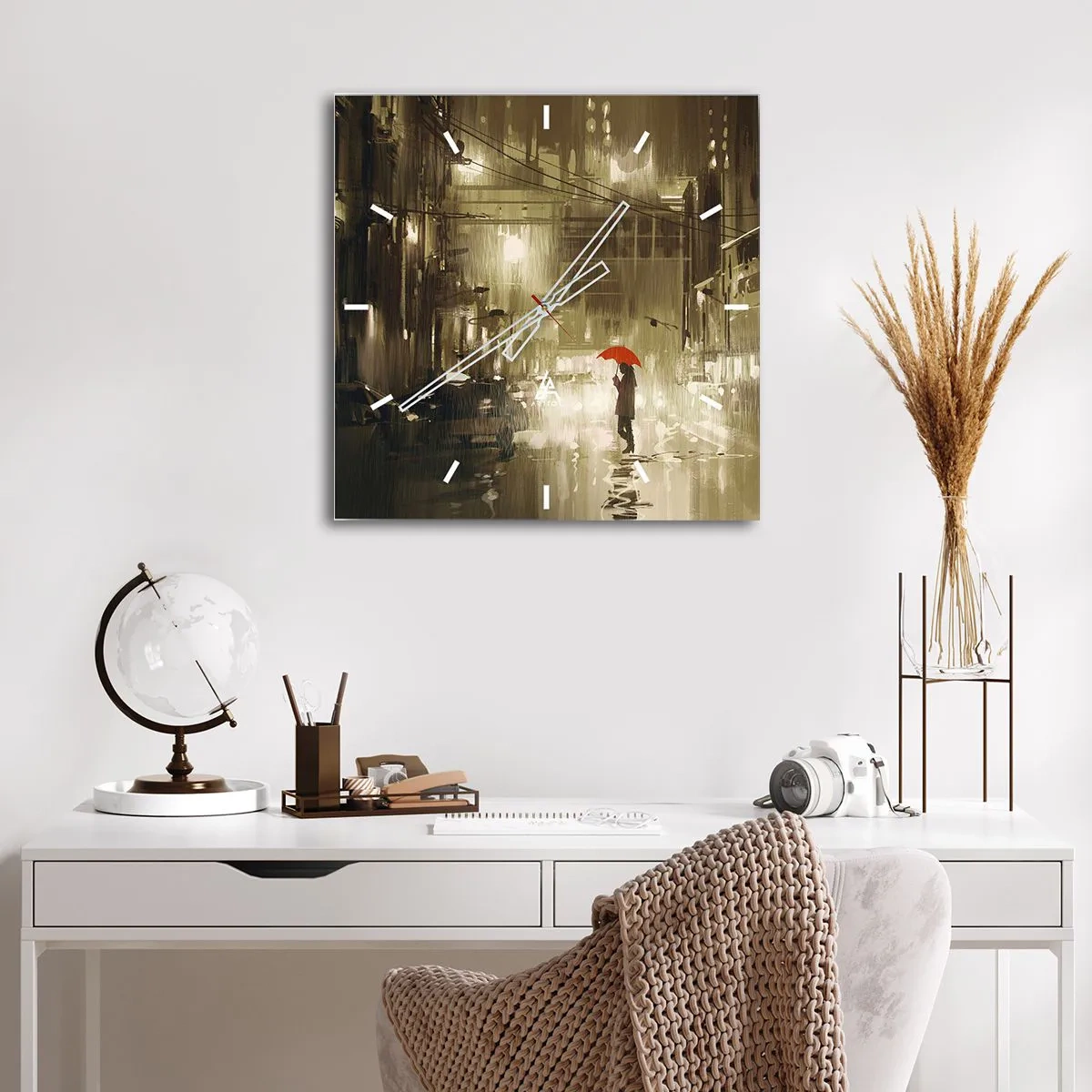 Väggklocka - Klocka på glas - Själv, men inte ensam - 40x40 cm