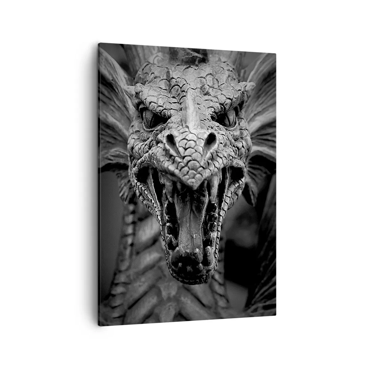 Canvastavla - Bild på duk - En sagodrake i grånyans - 50x70 cm
