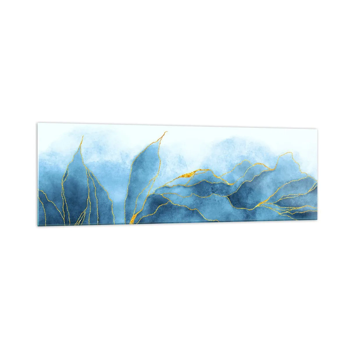 Glastavla - Bild på glas - Blått i guld - 160x50 cm