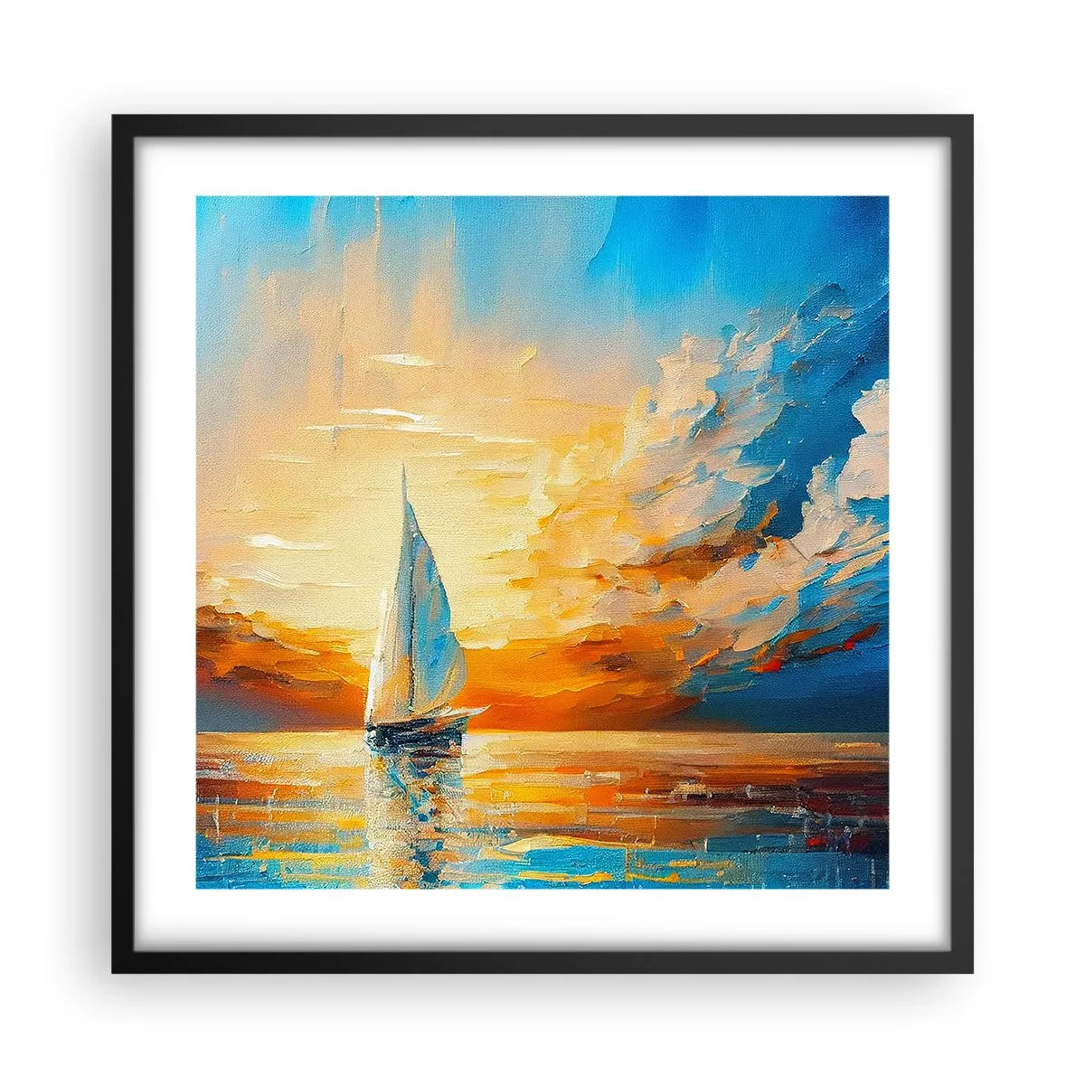 Affisch i svart ram - Segla i gult - 50x50 cm