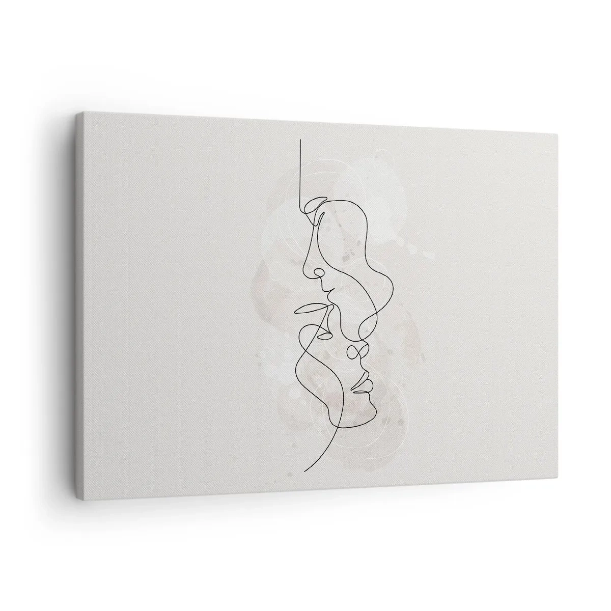 Canvastavla - Bild på duk - Abstrakt kontur av två ansikten mot en ljus bakgrund - 70x50cm - Tilltrasslade i famn - Modern väggdekoration för vardagsrum och sovrum ARTTOR