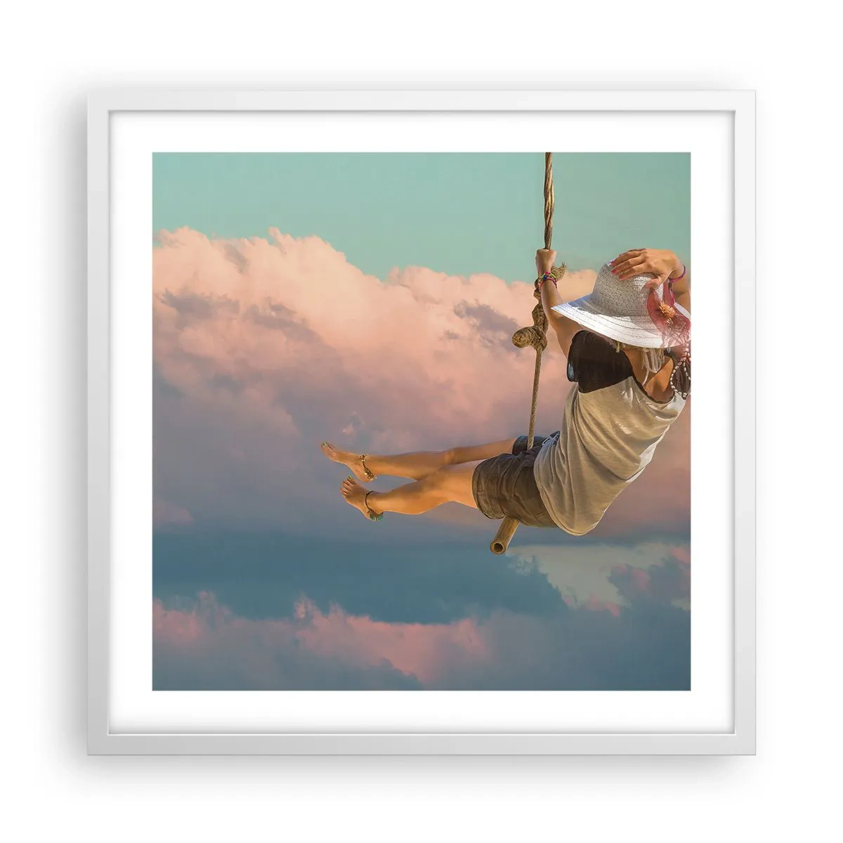 Affisch i vit ram - Lek i molnen - 50x50 cm