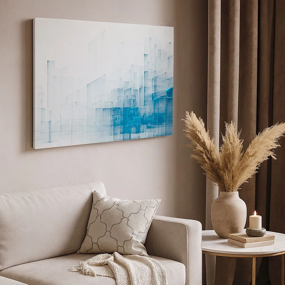 Canvastavla - Bild på duk - Abstrakta geometriska former i nyanser av blått - 70x50cm - Hur utrymmet blev till - Modern väggdekoration för vardagsrum och sovrum ARTTOR