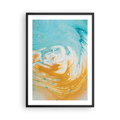 Affisch i svart ram - Abstrakt virvel i nyanser av blått och orange - 50x70cm - Pastellfärgad virvel - Modern väggdekoration för vardagsrum och sovrum ARTTOR