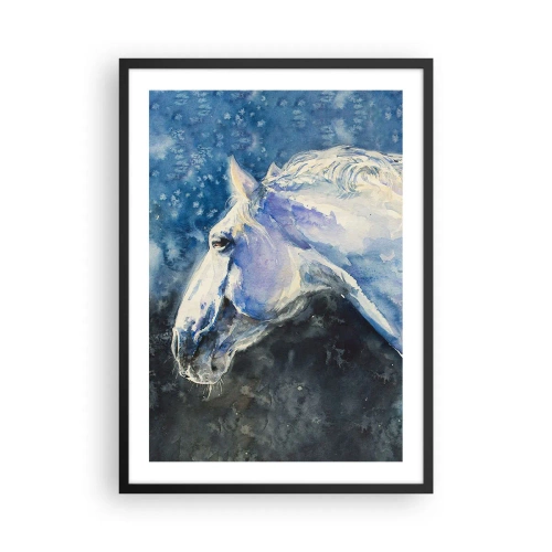 Affisch i svart ram - Porträtt av en häst i blå akvarelltoner - 50x70cm - Porträtt i blått sken - Modern väggdekoration för vardagsrum och sovrum ARTTOR