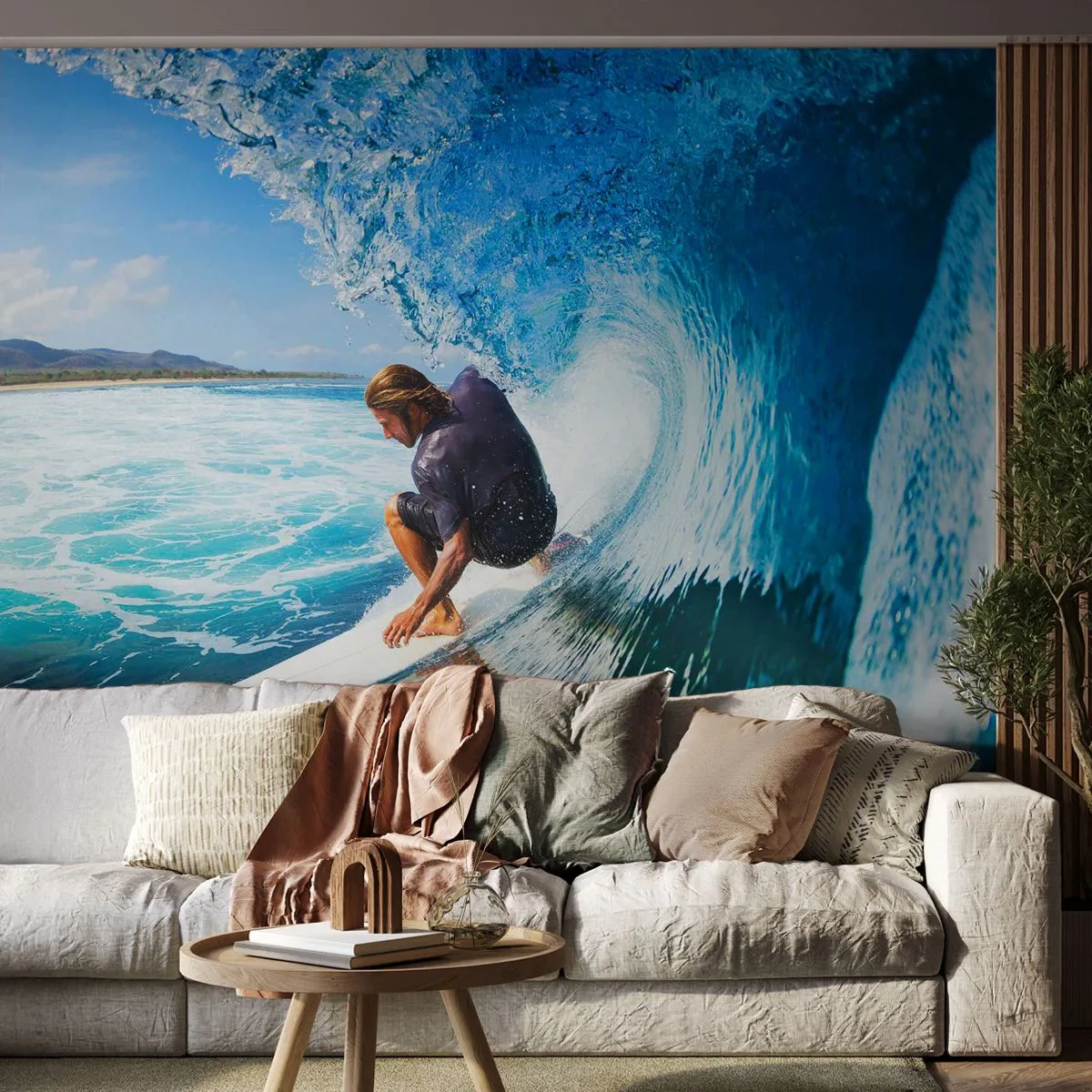 Fototapet Premium Sand - Dansar med vågorna - Sport, Surfing, Surfbräda - 100x70 cm