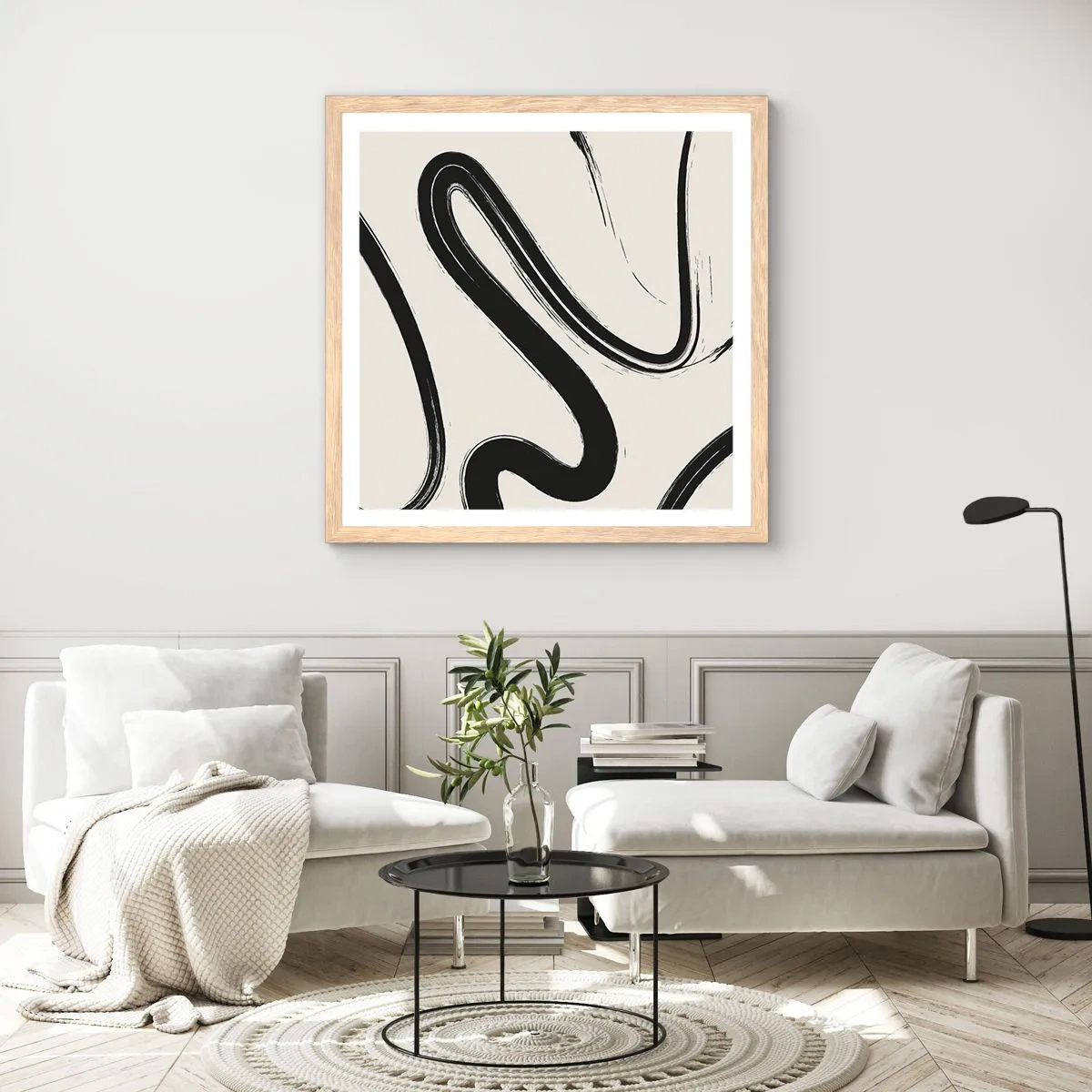 Affisch i ram av ljusek - Svart och vit elegans - 60x60 cm