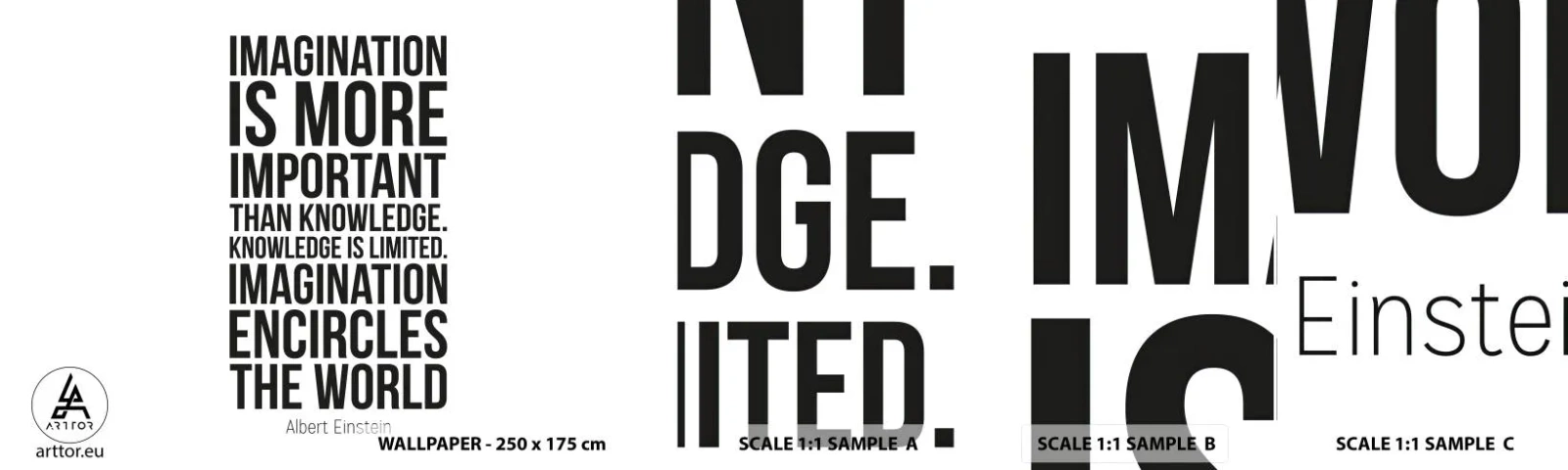 Fototapet Prov Standard Eco - Einstein om fantasins styrka - Typografi, Bekräftelse, Maxim - 100x30 cm