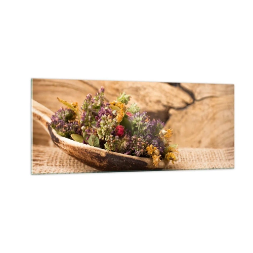 Glastavla - Bild på glas - Färgglada blommor och doftande örter - 100x40 cm