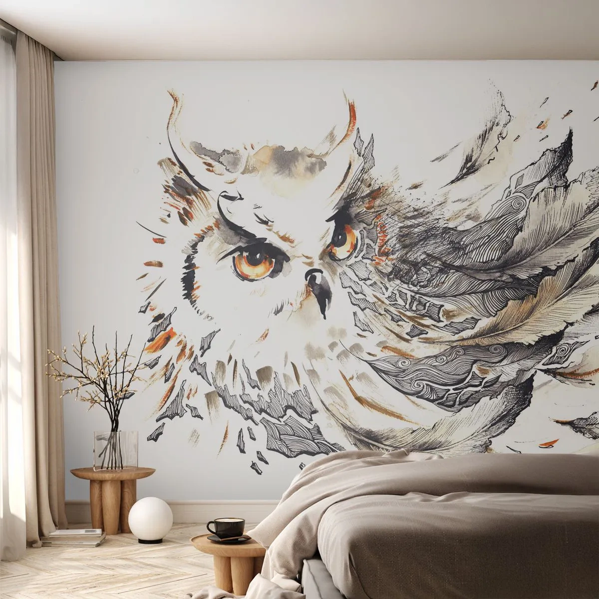 Självhäftande Fototapet Deluxe Sticker - Kom från trollkonstens värld - Fågel, Uggla, Grafik - 250x175 cm