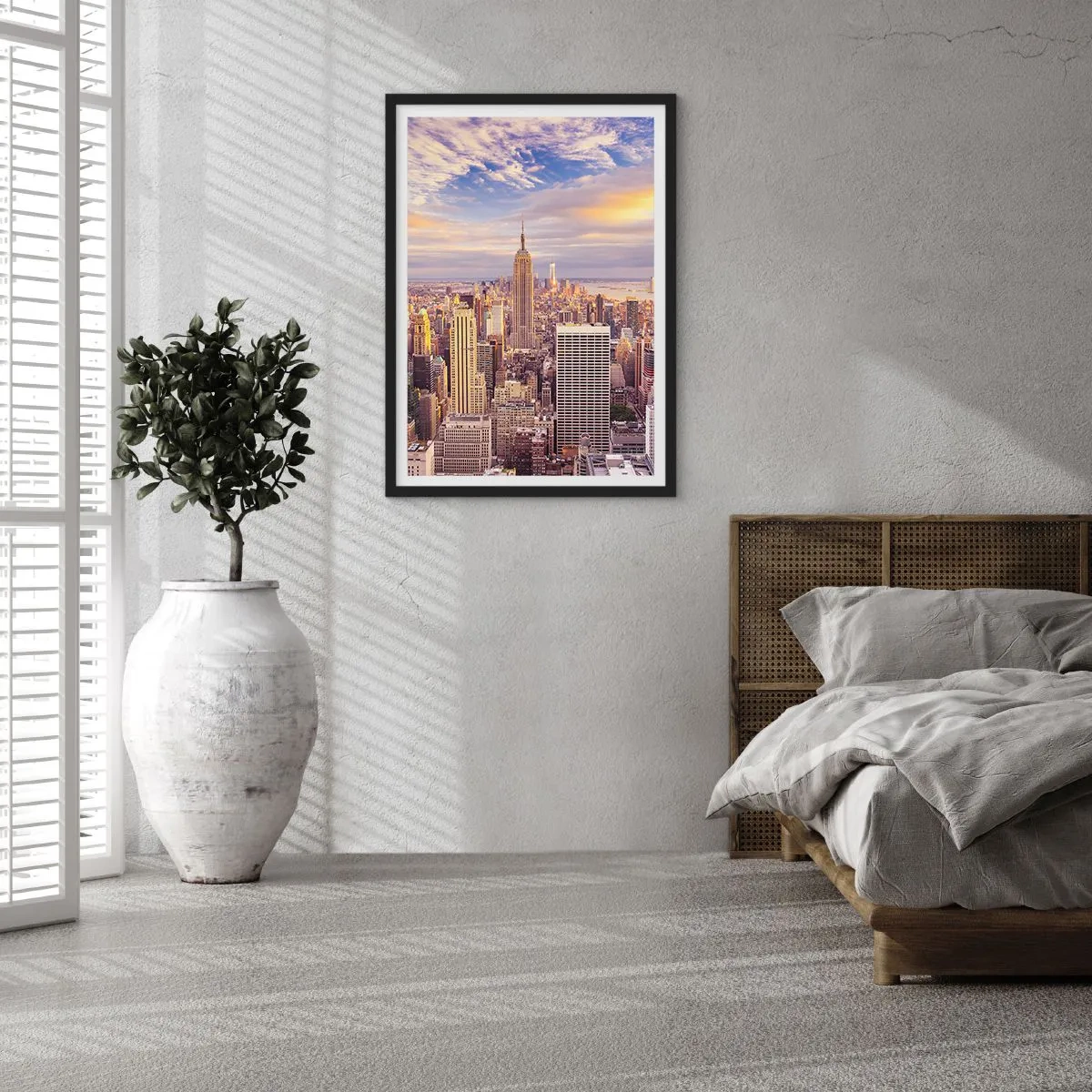 Affisch i svart ram - New York City-panorama från Empire State Building i solnedgången - 50x70cm - Nå ut till molnen - Modern väggdekoration för vardagsrum och sovrum ARTTOR
