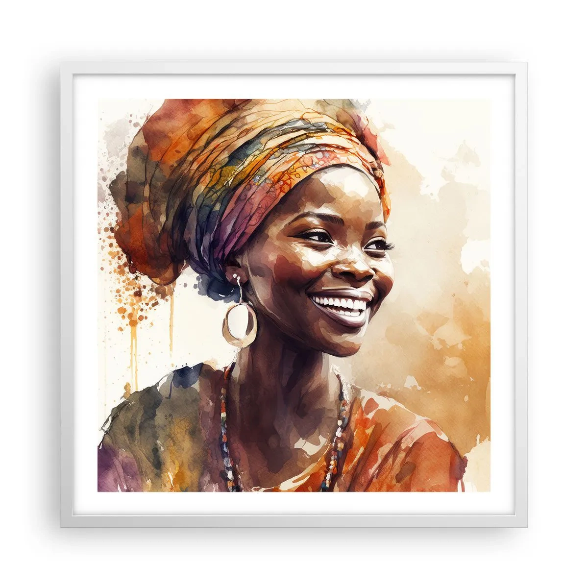 Affisch i vit ram - Afrikansk drottning - 60x60 cm