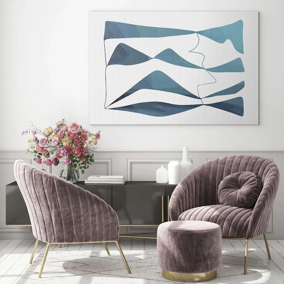 Glastavla - Bild på glas - Abstraktion: en turkos förening - 100x70 cm