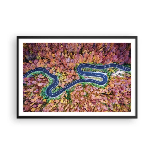 Affisch i svart ram - Slingrande väg genom skogen - 91x61 cm