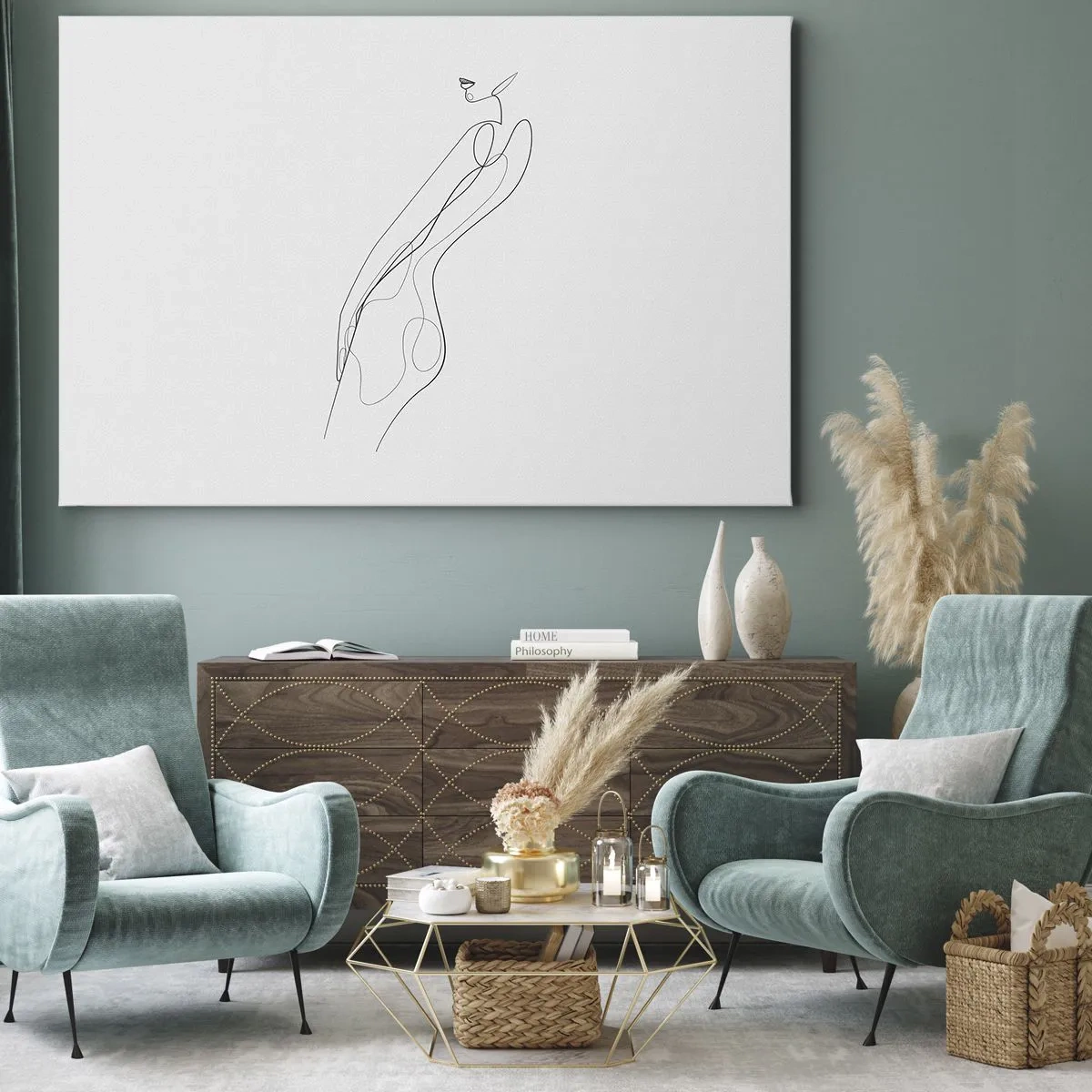 Canvastavla - Bild på duk - En minimalistisk linje som visar en silhuett mot en ljus bakgrund - 70x50cm - Bara en utfästelse - Modern väggdekoration för vardagsrum och sovrum ARTTOR