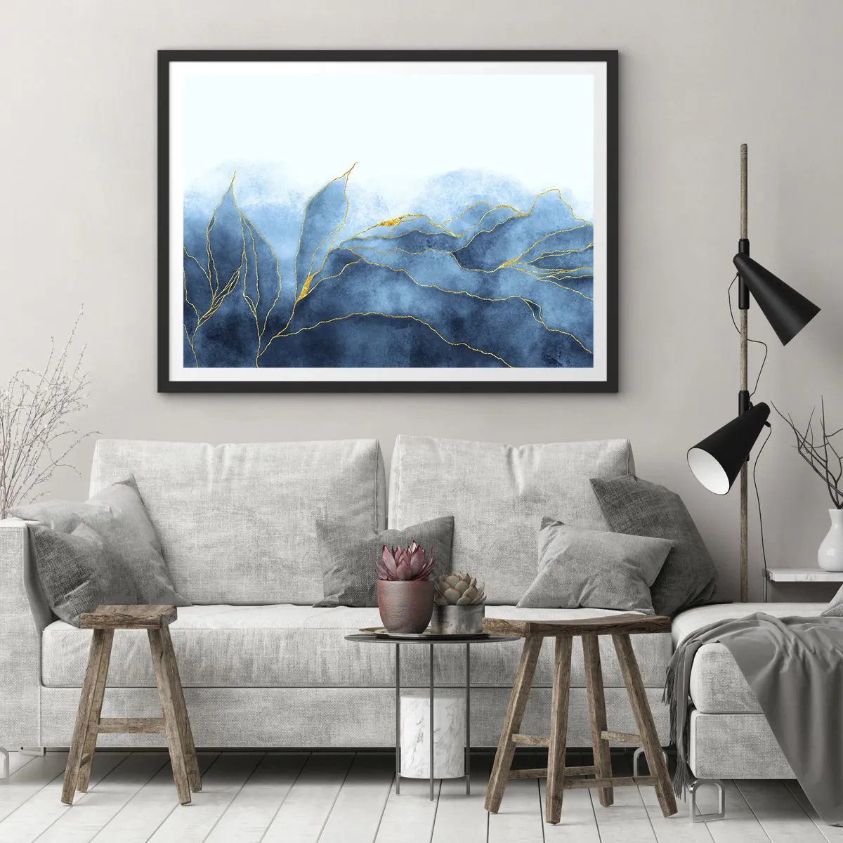 Affisch i svart ram - Blått i guld - 40x30 cm