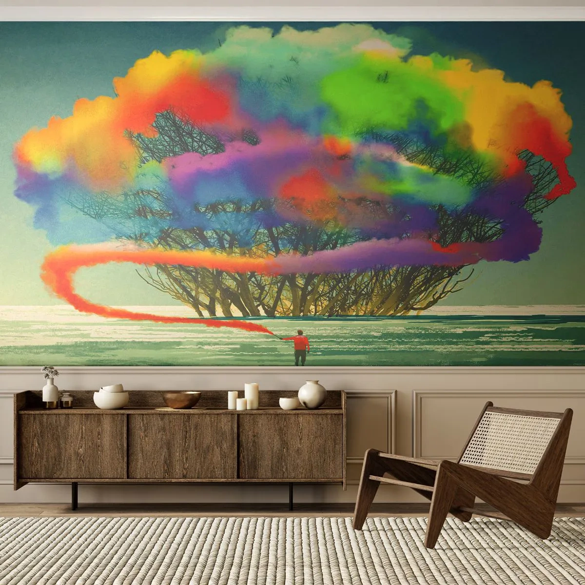Fototapet Premium Canvas - Liva upp världen - Abstraktion, Man, Modernt mönster - 200x140 cm