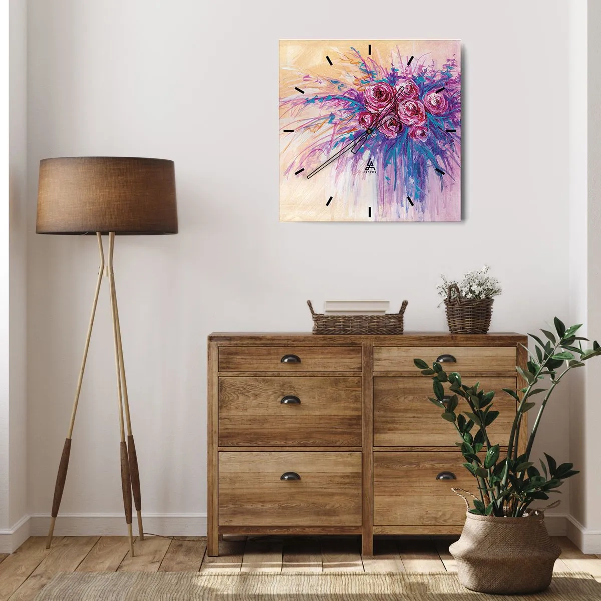 Väggklocka - Klocka på glas - Rosfontän - 30x30 cm