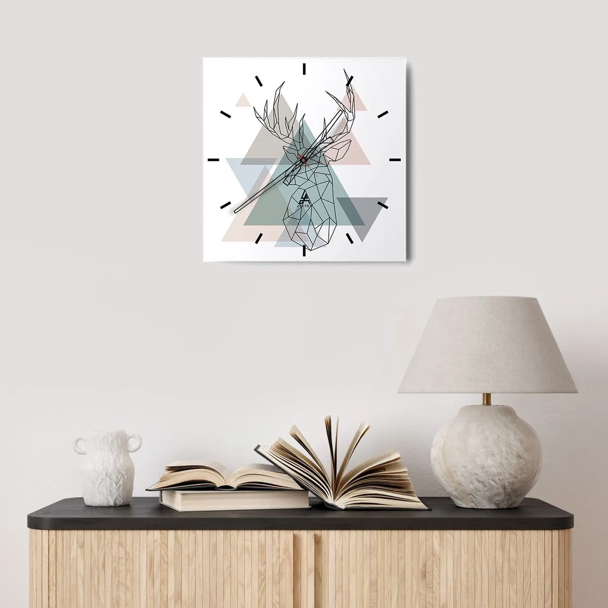 Väggklocka - Klocka på glas - I en geometrisk skog - 30x30 cm