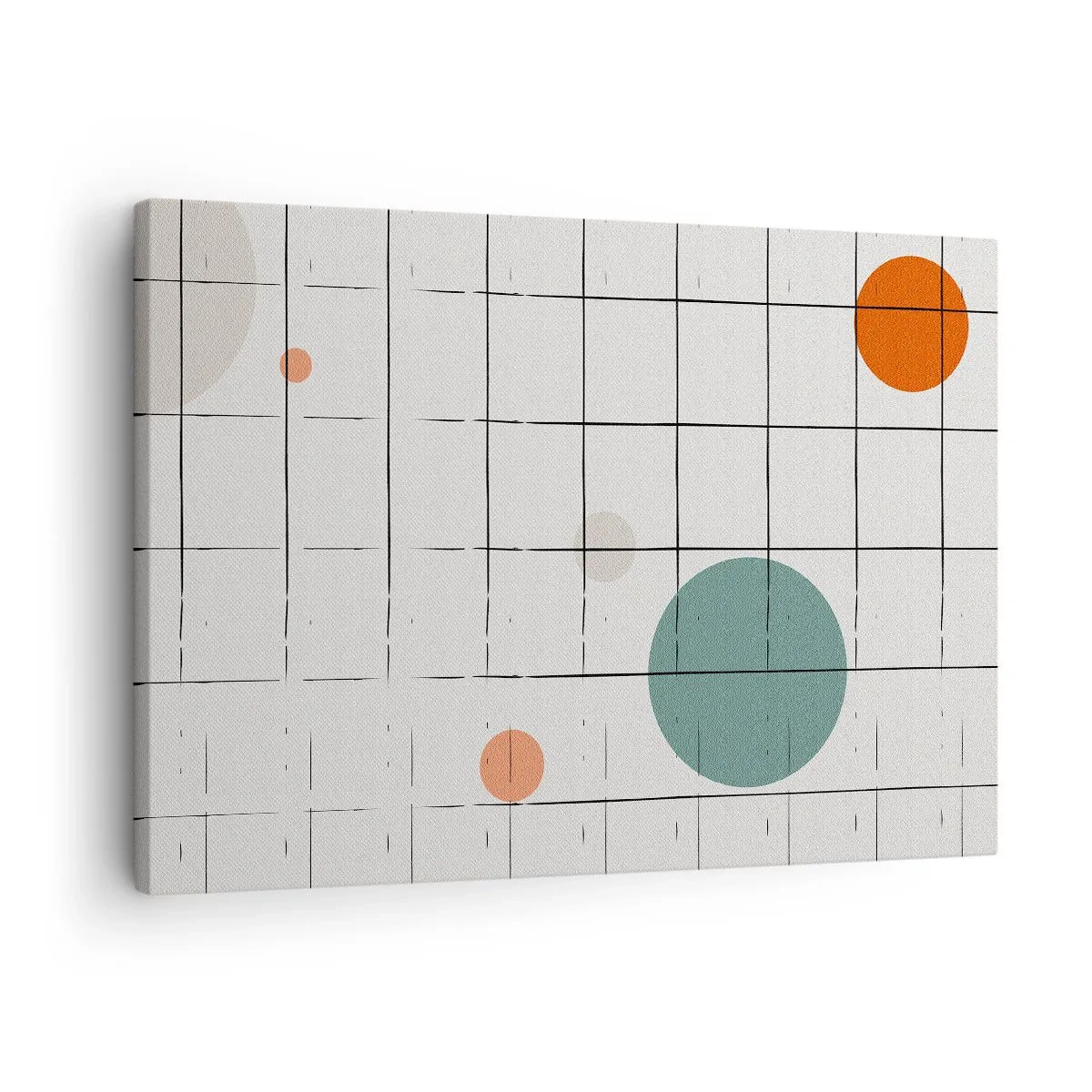 Canvastavla - Bild på duk - Abstrakta färgade cirklar på en geometrisk rutnätsbakgrund - 70x50cm - Fångade. Vi eller de? - Modern väggdekoration för vardagsrum och sovrum ARTTOR