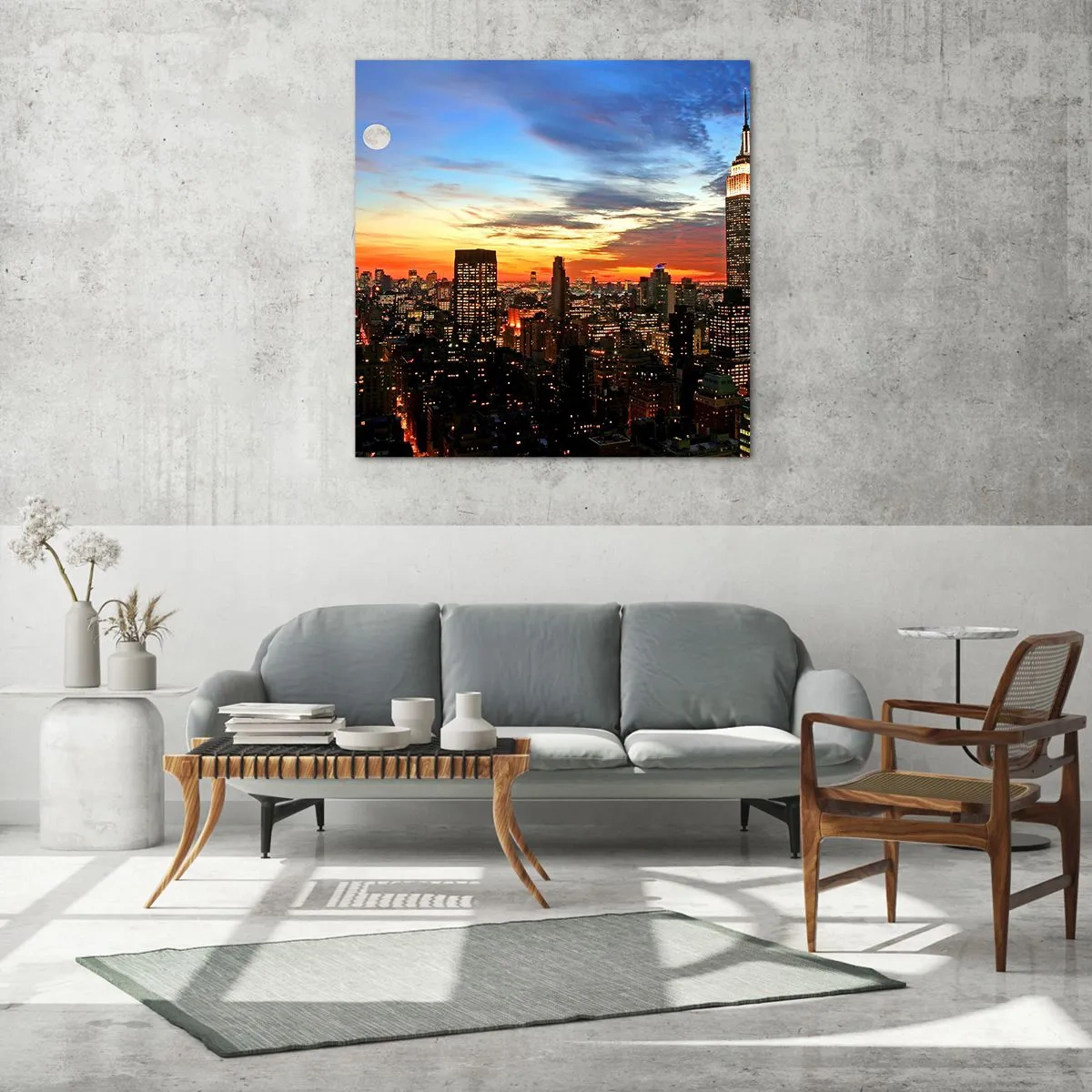 Glastavla - Bild på glas - Amerikansk ljus natt - 40x40 cm