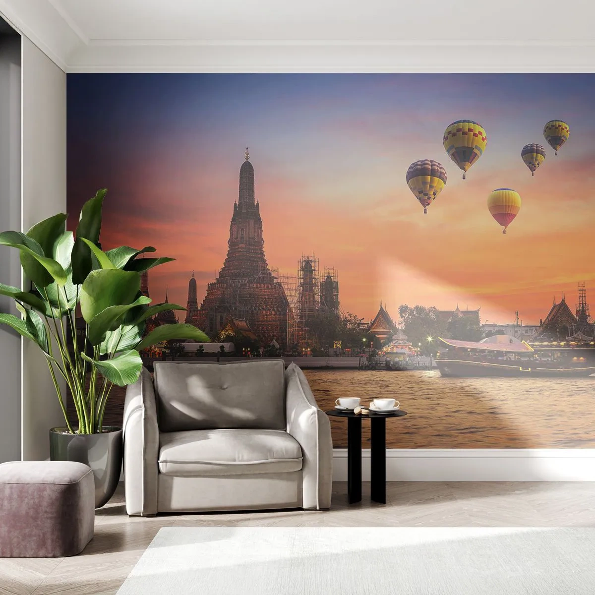 Fototapet Premium Sand - Här föds sagor - Bangkok, Gryningens tempel, Thailand - 100x70 cm