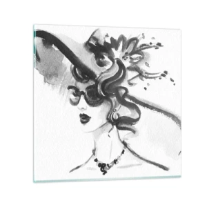 Glastavla - Bild på glas - Dam med karaktär - 30x30 cm