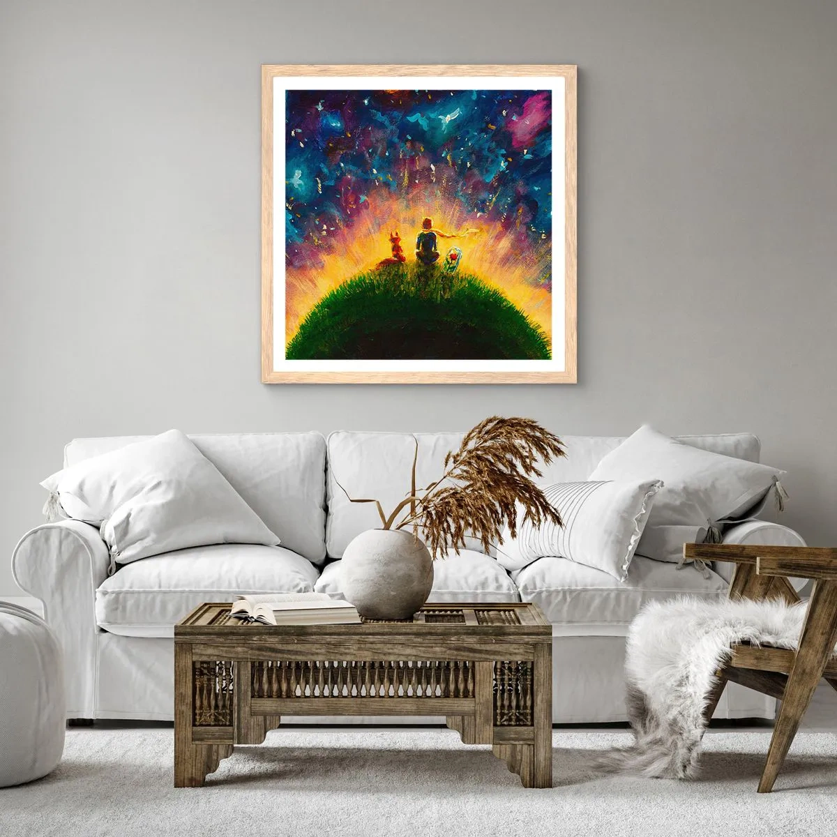 Affisch i ram av ljusek - Kärlek och vänskap - hela världen - 60x60 cm