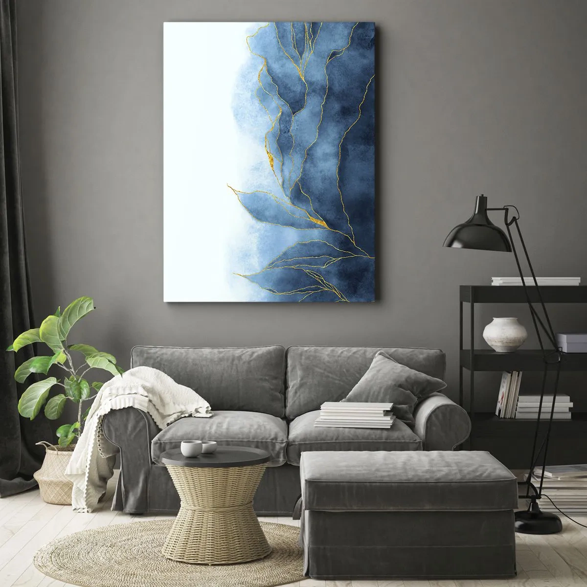 Canvastavla - Bild på duk - Blått i guld - 50x70 cm