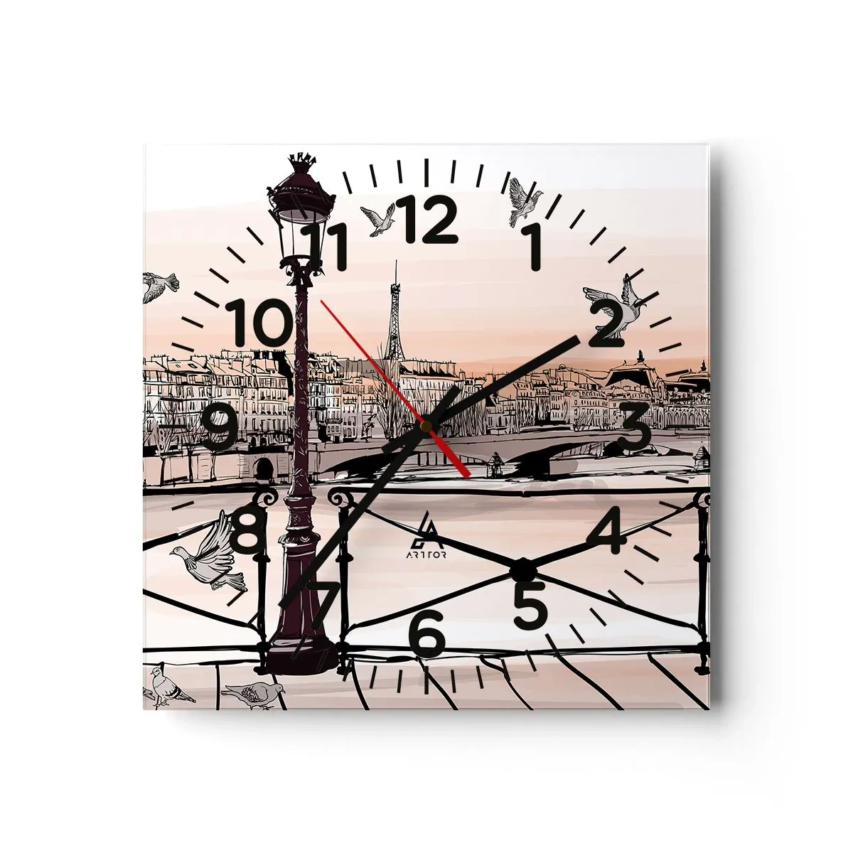 Väggklocka - Klocka på glas - Över Paris tak - 30x30 cm