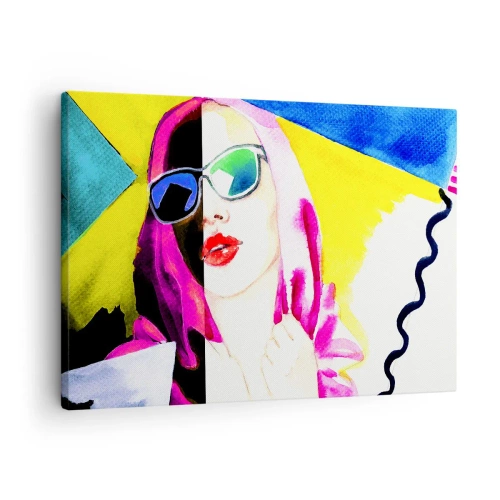 Canvastavla - Bild på duk - Färgglatt porträtt av en kvinna som bär solglasögon - 70x50cm - Jag är varken vit eller svart - Modern väggdekoration för vardagsrum och sovrum ARTTOR