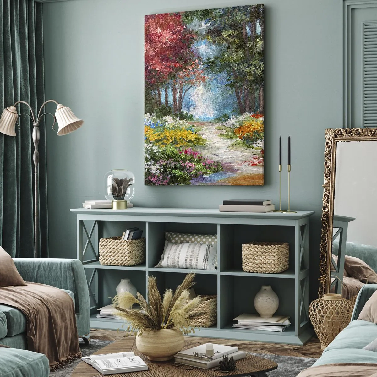 Canvastavla - Bild på duk - Skogsträdgård, blomskog - 50x70 cm