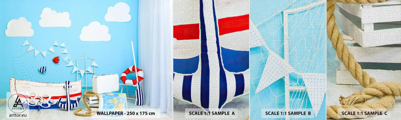 Provbit av fototapet Premium Canvas - Barnlängtan till naturen - För barn, Nautisk, Fiskebåt - 100x30 cm