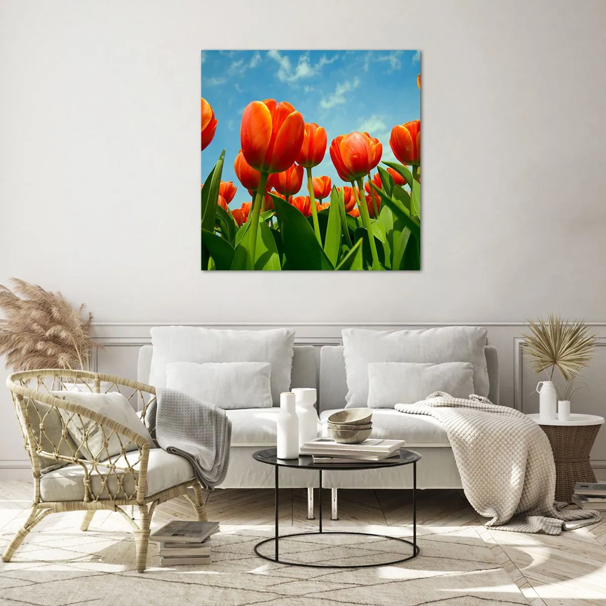 Glastavla - Bild på glas - Förutom blå himmel behöver vi inget annat i livet - 60x60 cm
