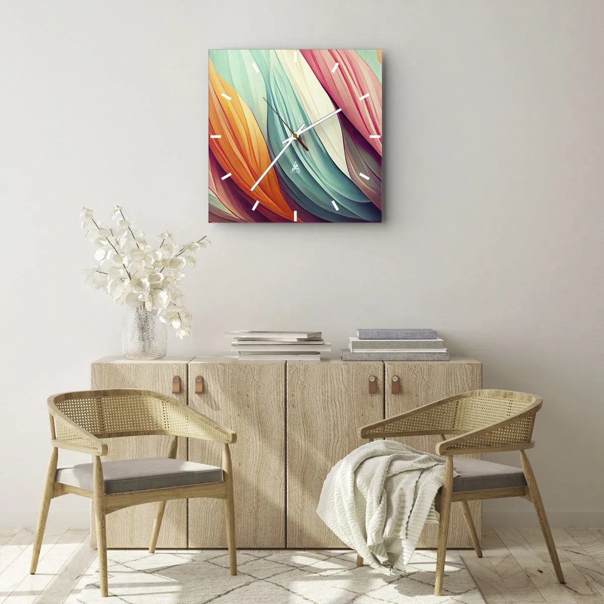 Väggklocka - Klocka på glas - Regnbågsväv - 30x30 cm