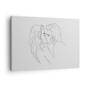 Canvastavla - Bild på duk - Konturerna av ett par som kysser mot en ljus bakgrund - 70x50cm - Med samma streck - Modern väggdekoration för vardagsrum och sovrum ARTTOR