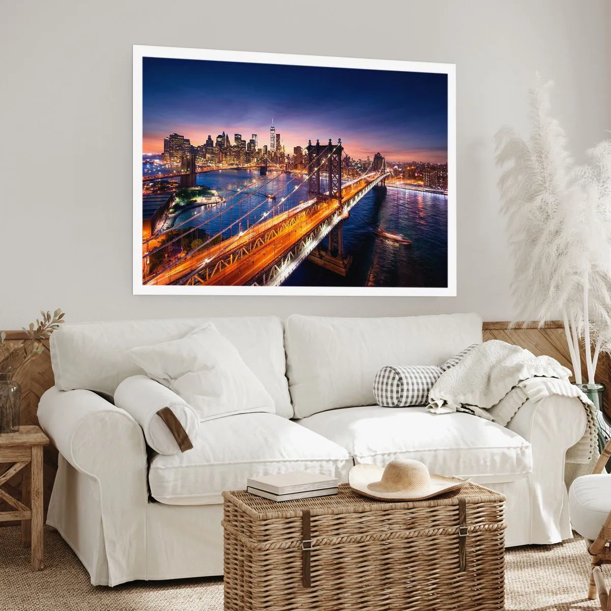 Affisch - Över ljusbron till stadens hjärta - 100x70 cm