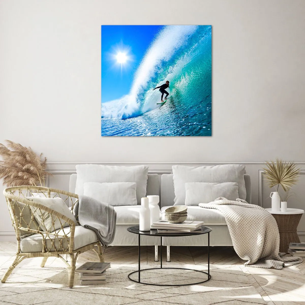 Glastavla - Bild på glas - Genom stora blåa - 60x60 cm