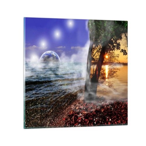 Glastavla - Bild på glas - Surrealistiskt landskap - naturens enighet - 30x30 cm