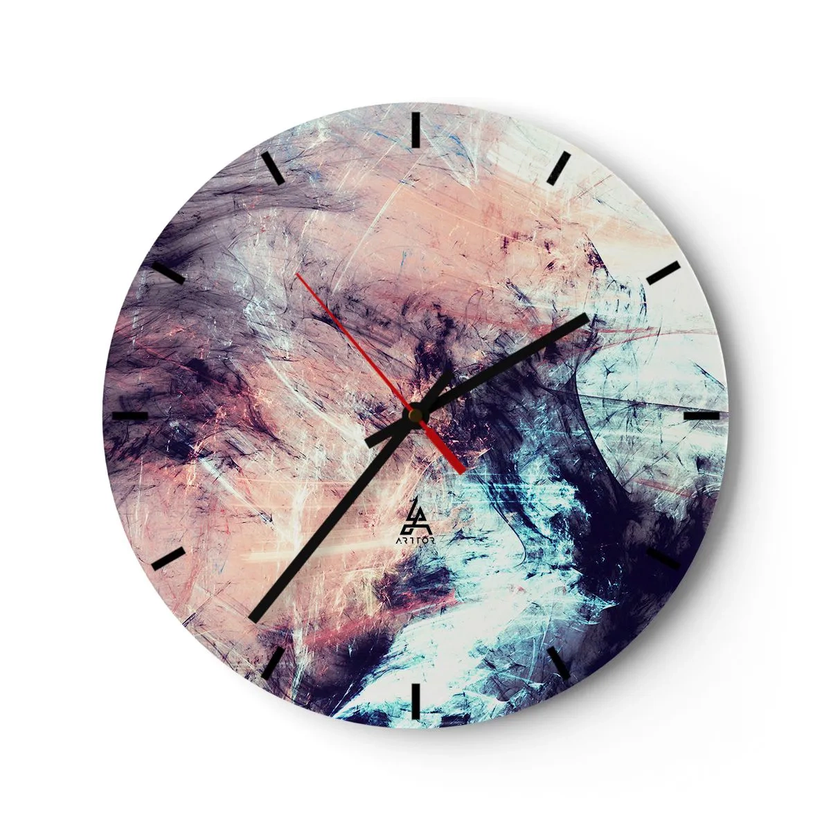 Väggklocka - Klocka på glas - Abstrakt komposition i pastellfärger - 30x30cm - Känn vinden - Modern väggdekoration för vardagsrum, kök och sovrum ARTTOR