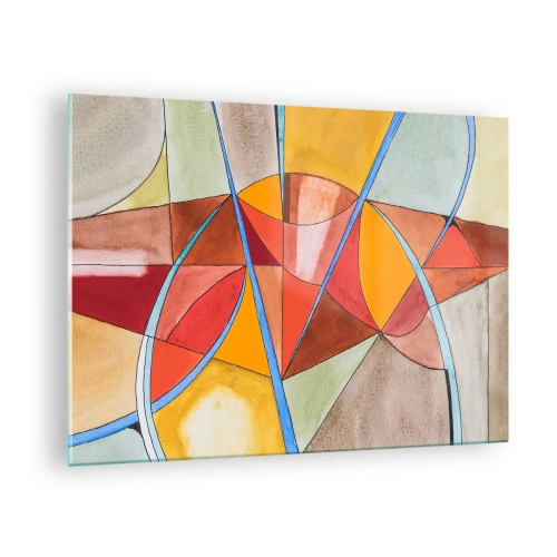 Glastavla - Bild på glas - Färgglad abstraktion med geometriska former - 70x50cm - Karusell, drömmarnas karusell - Modern väggdekoration för vardagsrum och sovrum ARTTOR