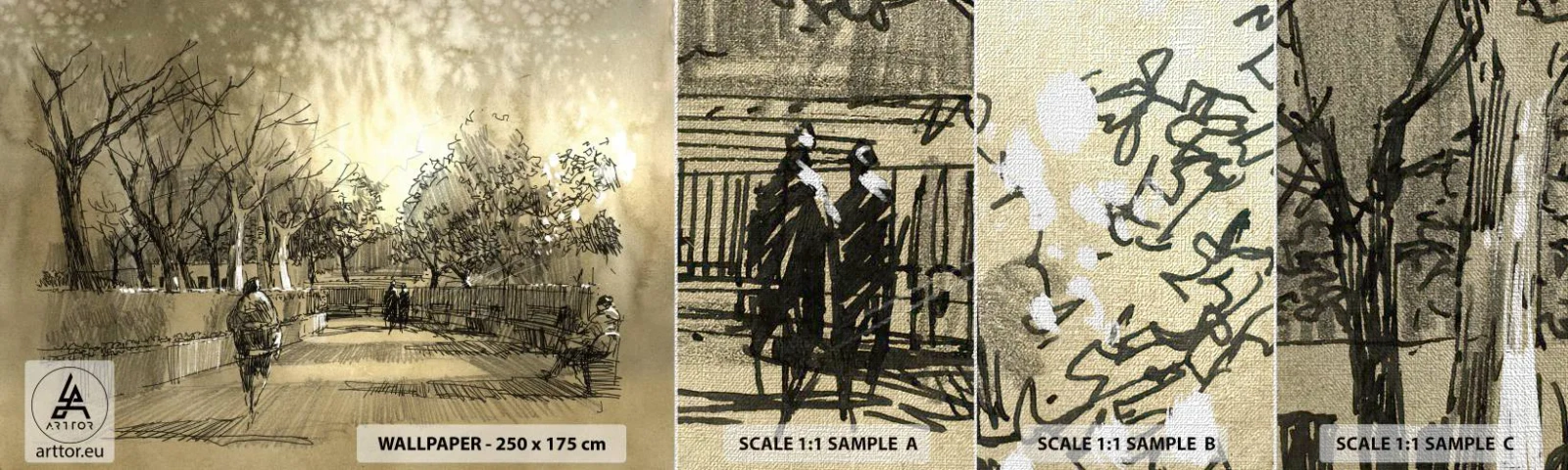 Provbit av fototapet Premium Canvas - En stund fångad med penna - Park Alley, Parkera, Sepia - 100x30 cm