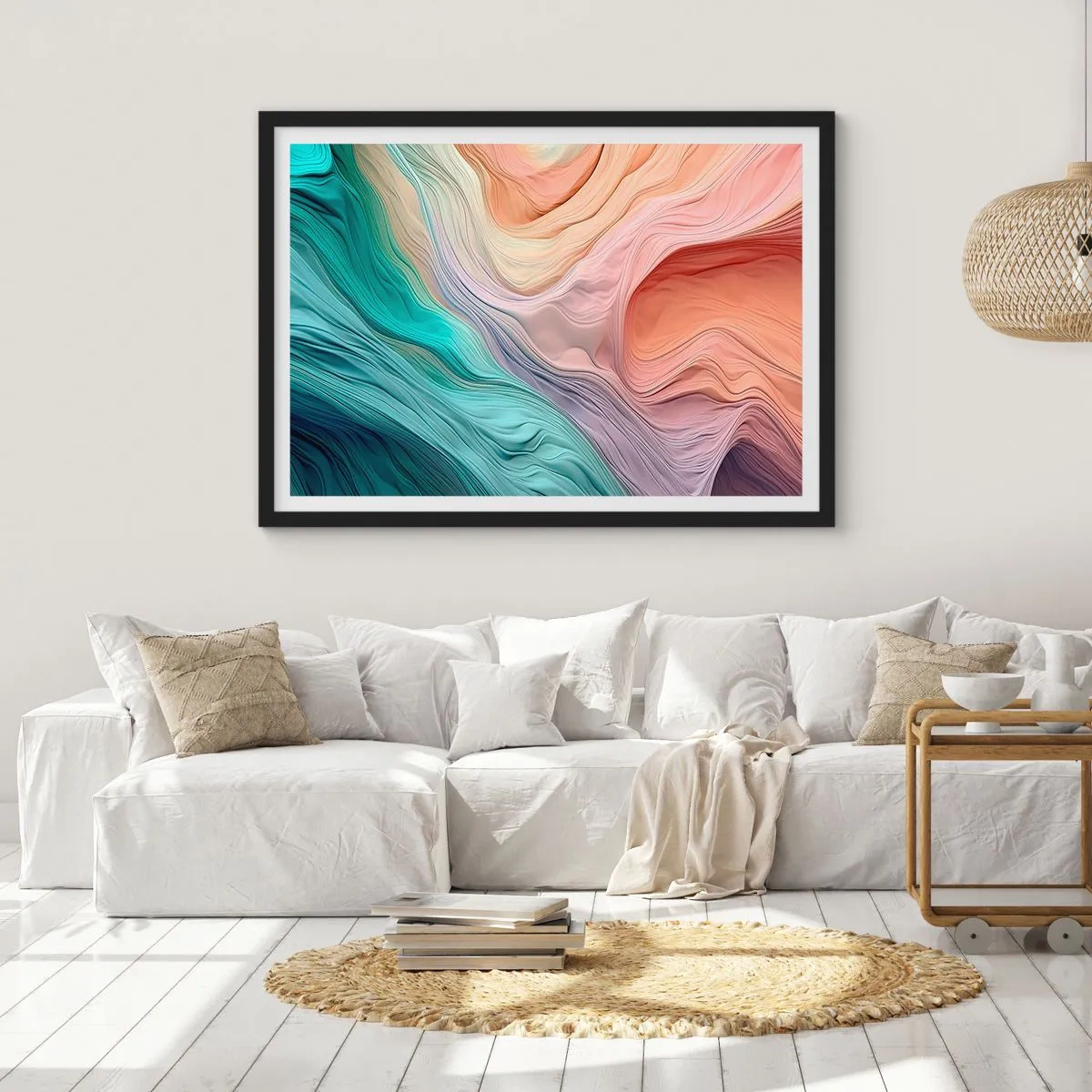 Affisch i svart ram - Regnbågsvåg - 70x50 cm