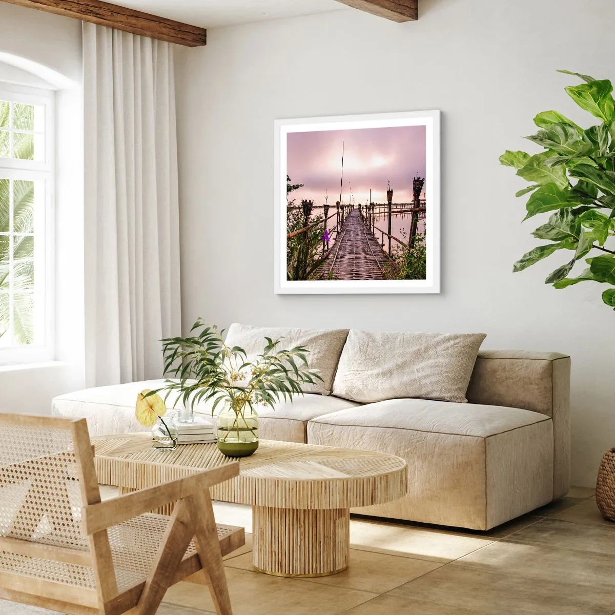 Affisch i vit ram - Asiens lugn och tystnad - 60x60 cm